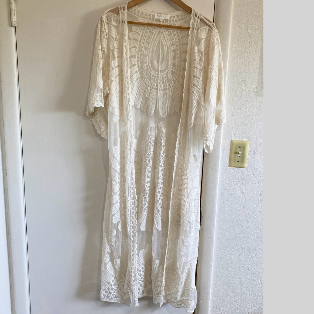 Rebellion Medium Ivory Lace Kimono Cardigan‎ Boho Festival Beach Cover Up Embroi